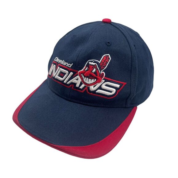 Cleveland Indians Hat Cap Strap Back Red Blue Chief Wahoo MLB Baseball Mens - Picture 2 of 6